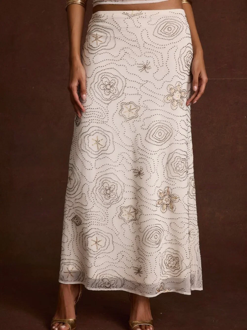 12th Tribe Julia White Beaded Maxi Skirt Size SS - Picture 2 of 3